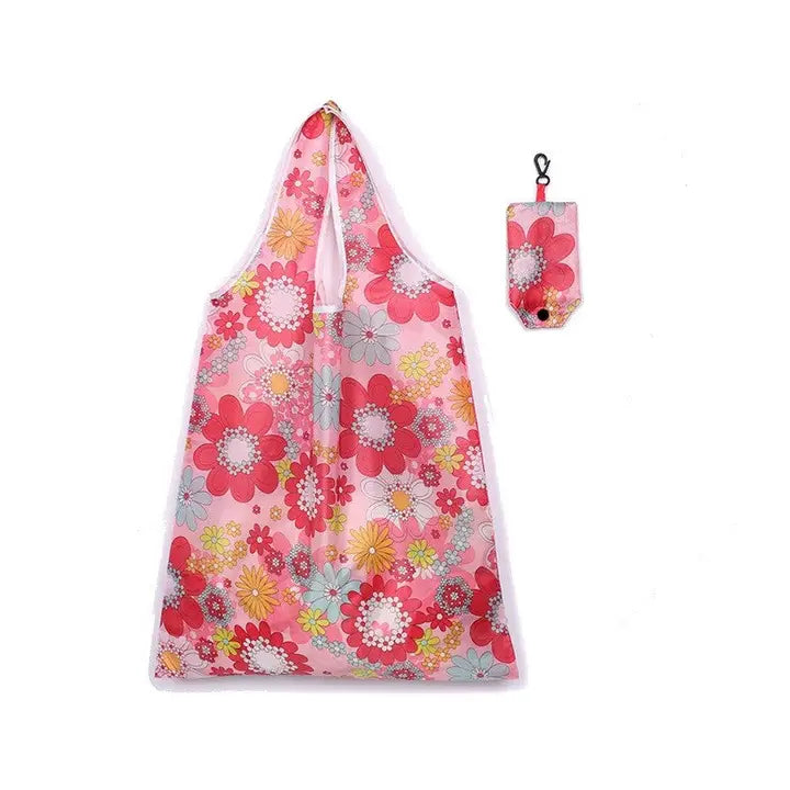 Foldable Shopping Bag With Pink Floral Print