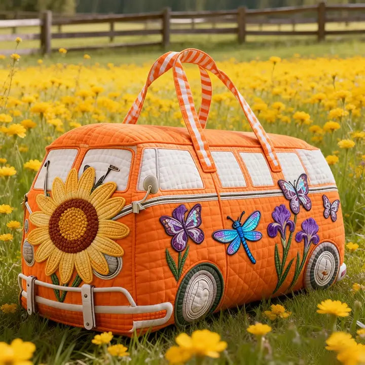 PREORDER Hippie Van Quilted Duffle Bag in Orange