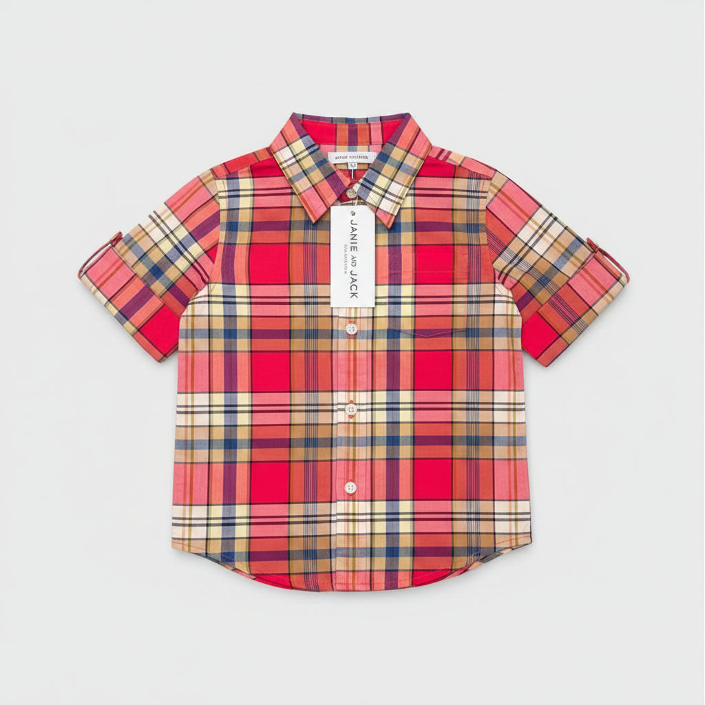 Janie and Jack Red and Blue Plaid Button Down Shirt