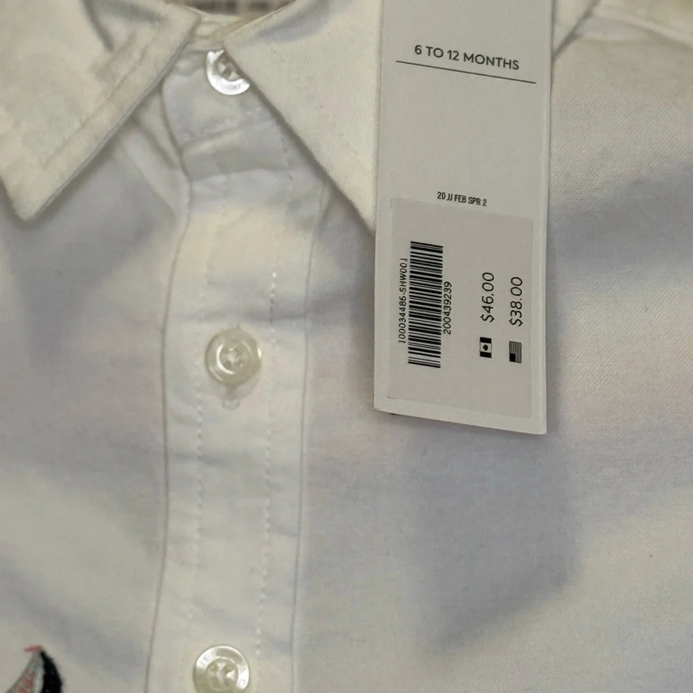 Janie and Jack White Button Down Shirt with Nautical Embroidery