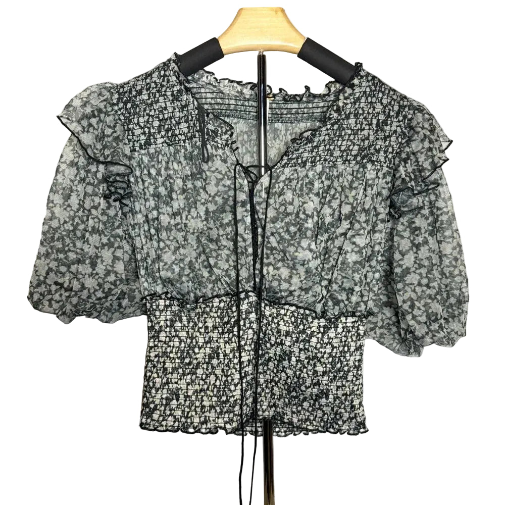 Free People Black & White Floral Blouse