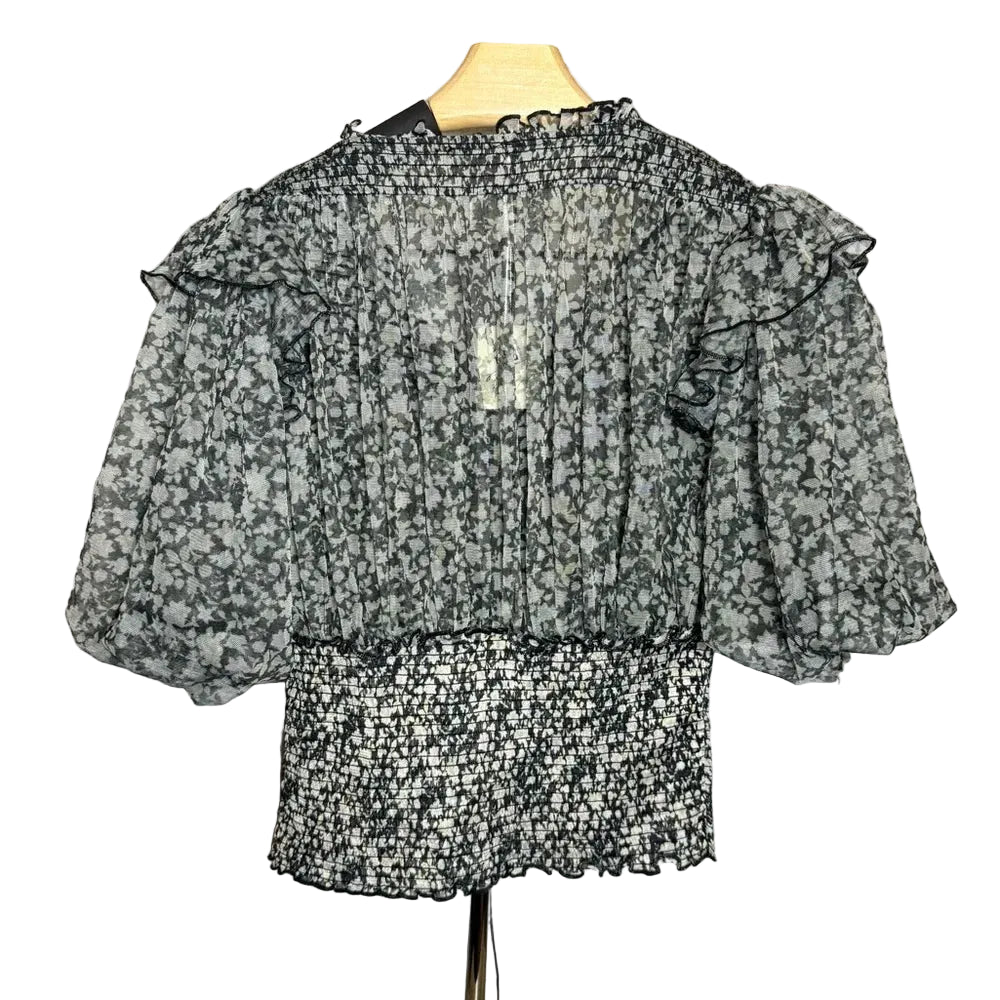 Free People Black & White Floral Blouse