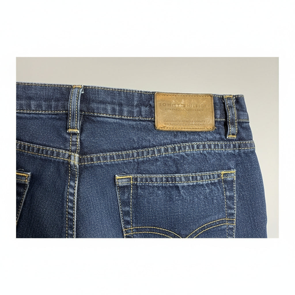 Tommy Hilfiger jeans with a gold label on the back pocket.