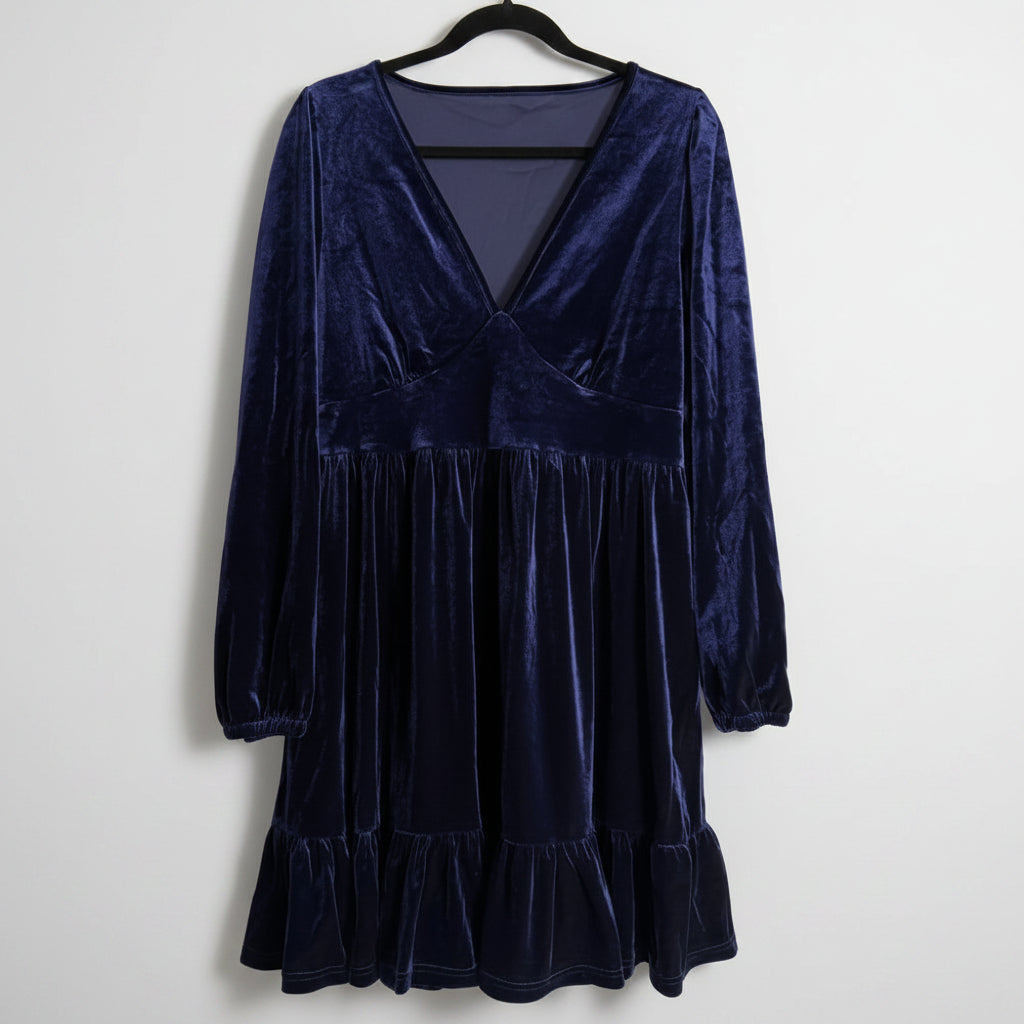Halara Velvet V-Neck Dress in Twilight Blue