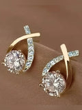 Gold-Tone Crystal Stud Earrings with Pavé Accents