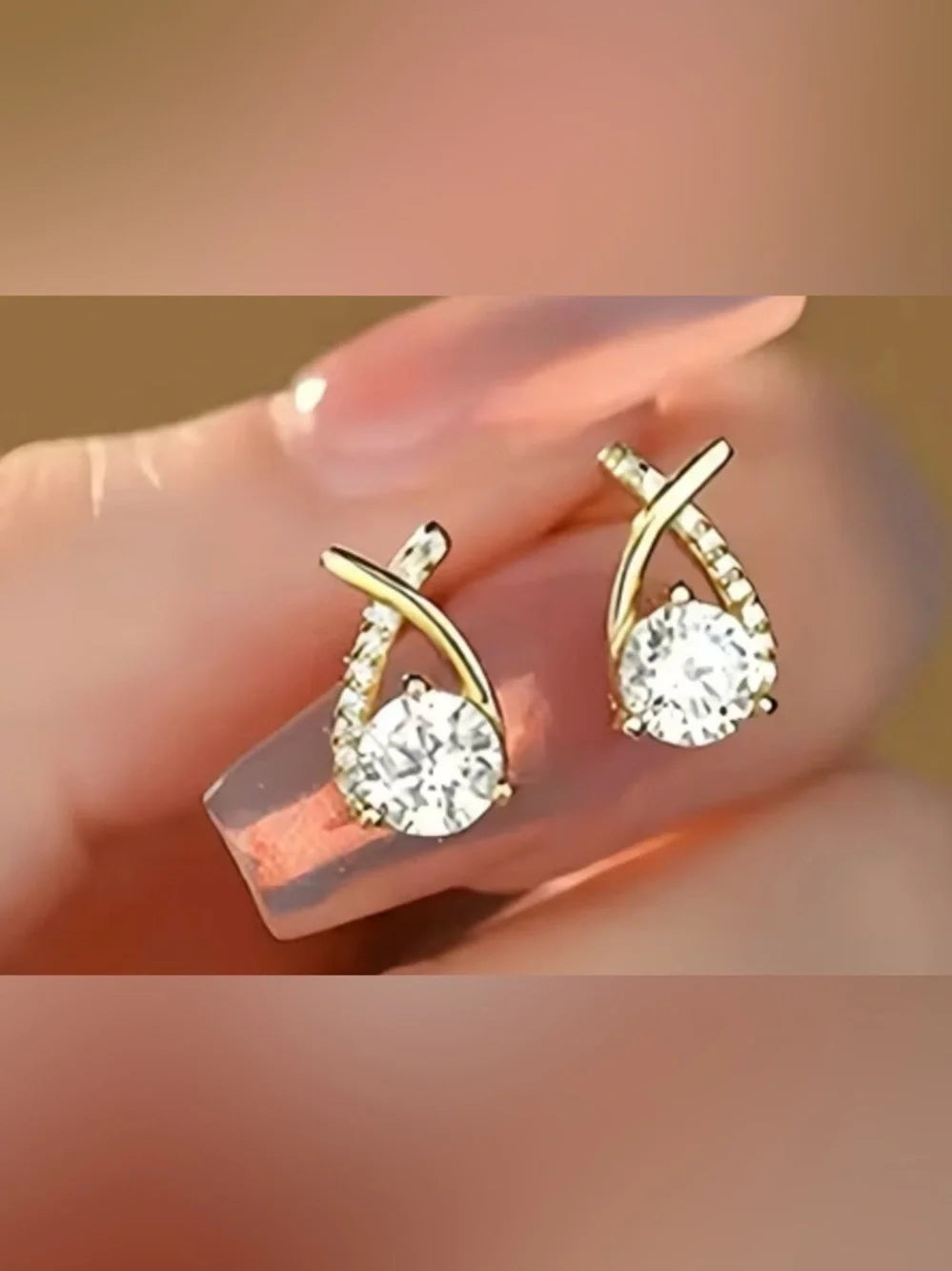 Gold-Tone Crystal Stud Earrings with Pavé Accents