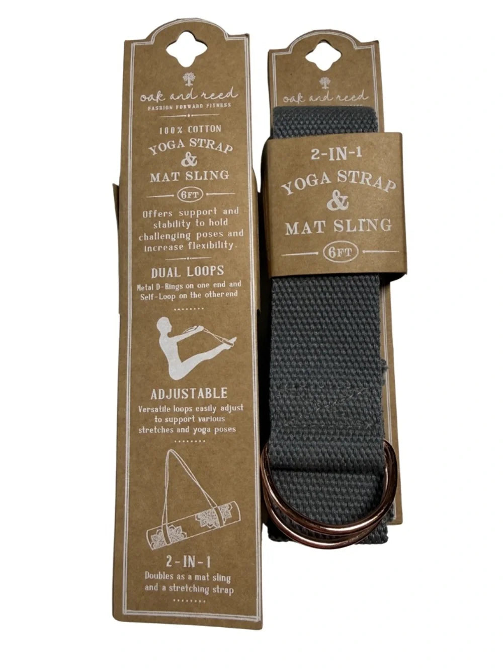 Set of Two: 2-in-1 Yoga Strap & Mat Sling in Charcoal Gray