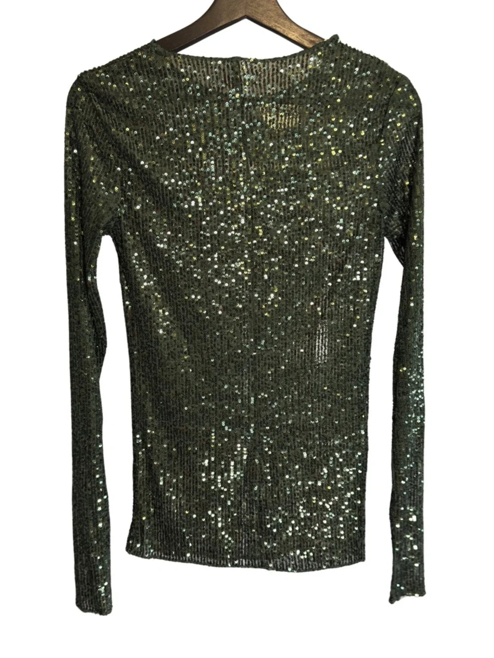 Free People Olive Green Sequin Ribbed Long-Sleeve Top