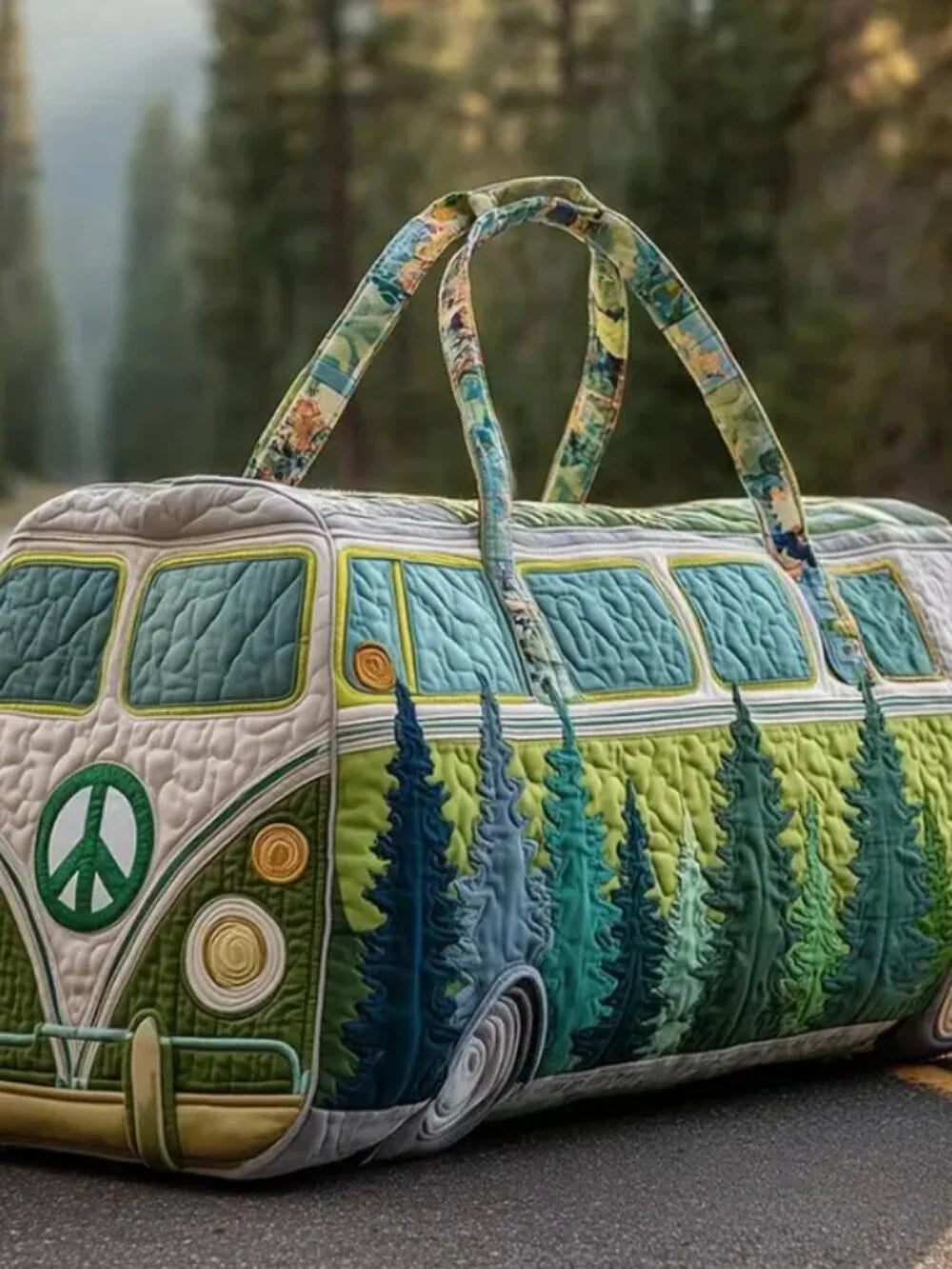 Hippie Van Quilted Duffle Bag: Green