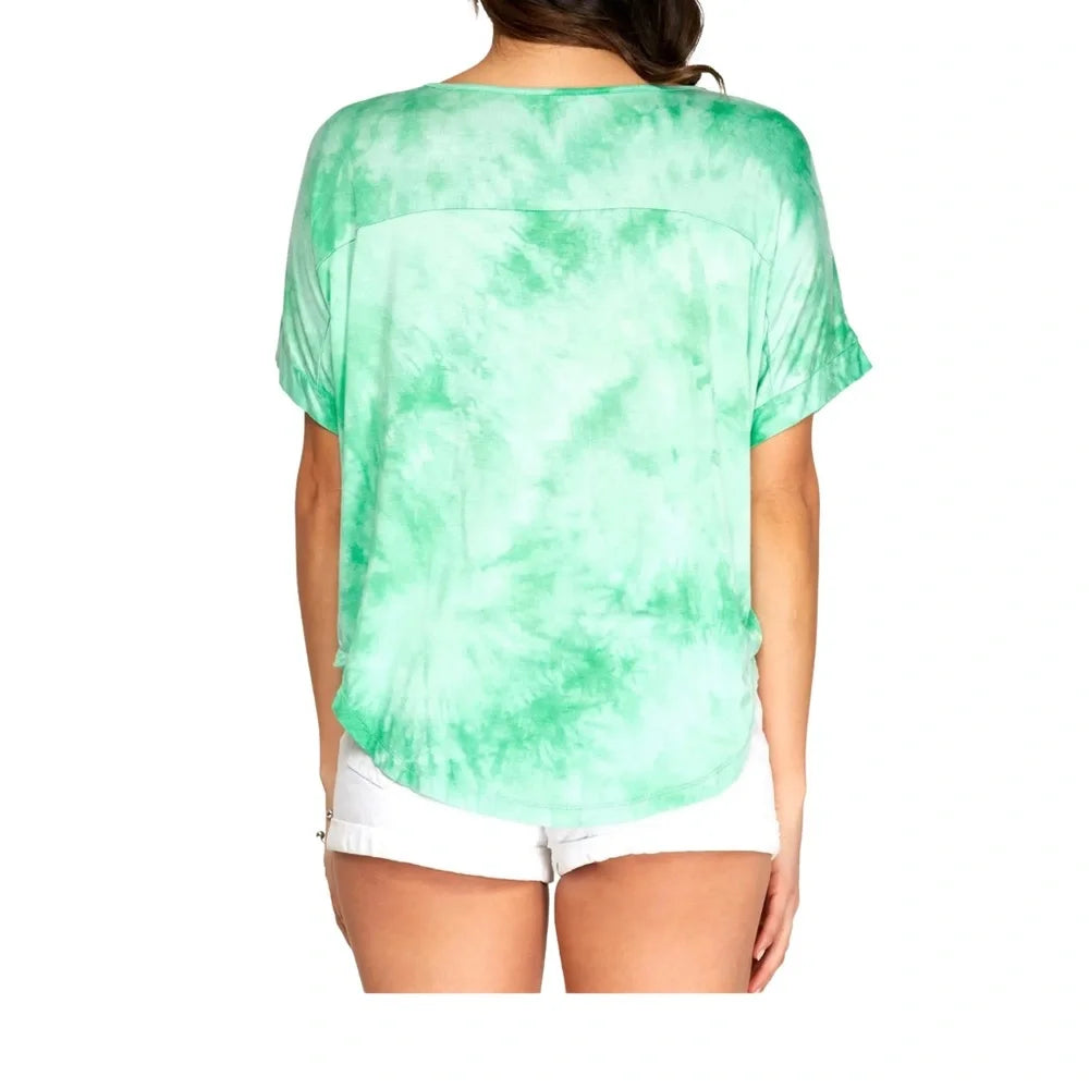 She + Sky green tie-dye knit top back view