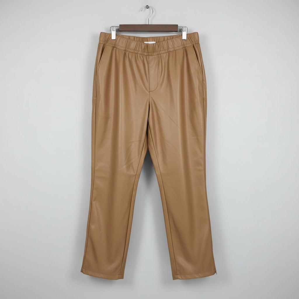 lisadnyc x The Drop Tan Faux Leather Pants – Size XXL, front view on hanger