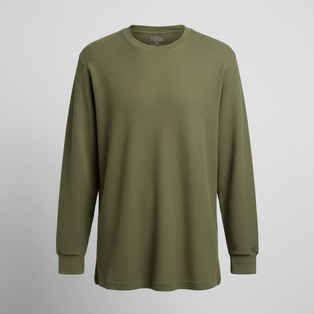 Galaxy by Harvic Olive Waffle-Knit Thermal Long Sleeve Shirt – Size 3XL, front view