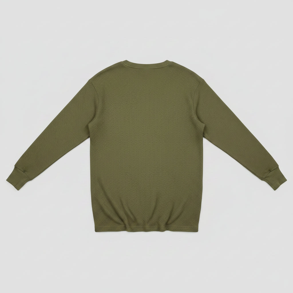 Galaxy by Harvic Olive Waffle-Knit Thermal Long Sleeve Shirt – Size 3XL, back view