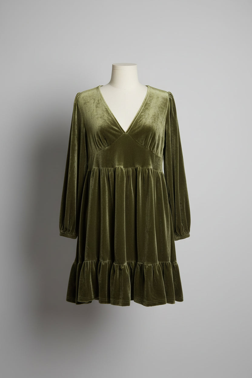 Halara Velvet V-Neck Dress in Rifle Green