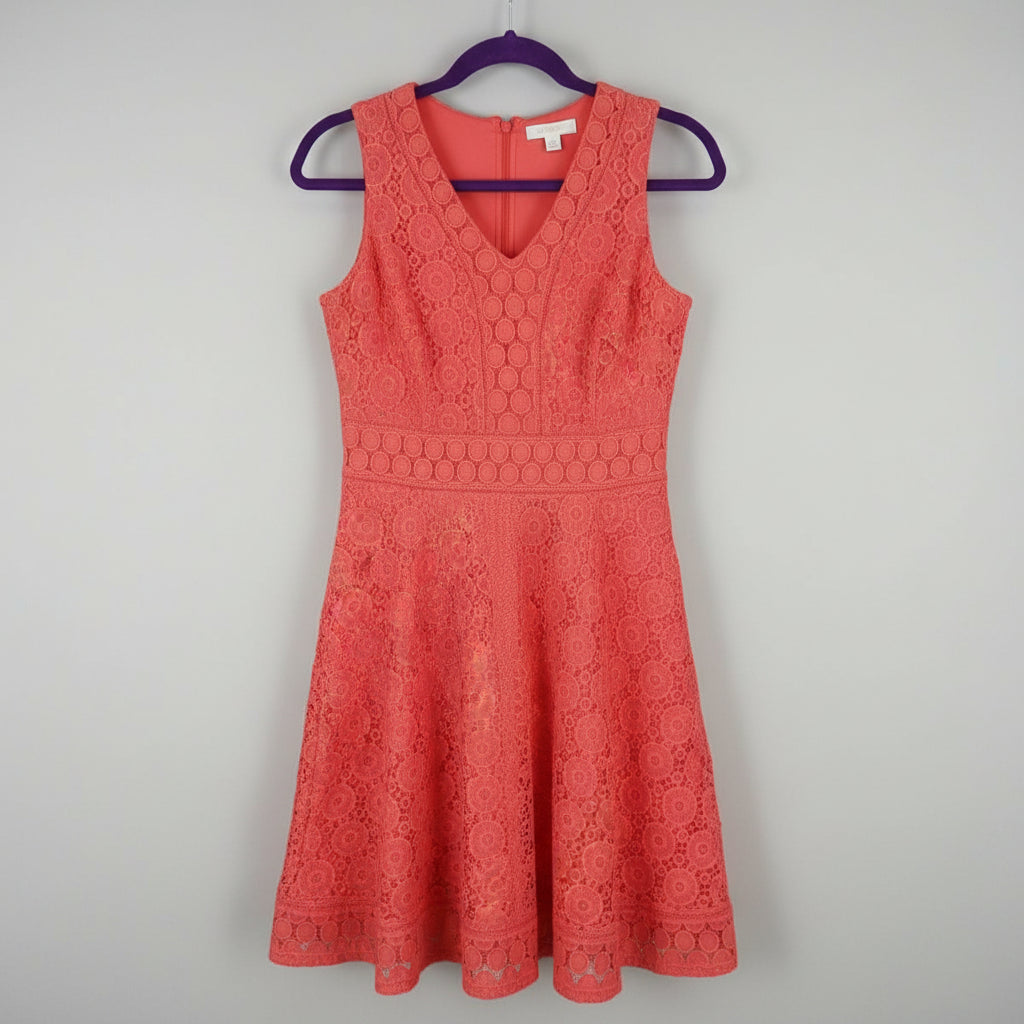 Elegant Charter Club Coral Lace Dress – Sleeveless V-Neck