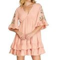 She + Sky light rose floral embroidery babydoll dress front view