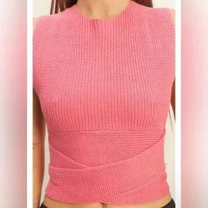 Close up of HYFVE ribbed knit halter top front detail