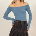 Double Zero off-the-shoulder gray-blue bodysuit front view