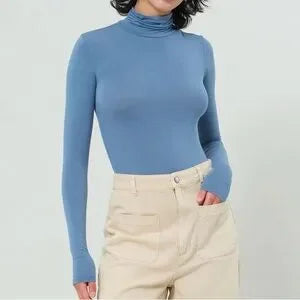 Double Zero gray-blue turtleneck bodysuit front view