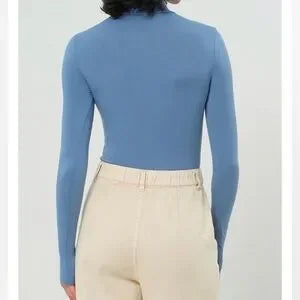 Double Zero gray-blue turtleneck bodysuit back view