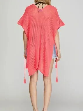 She + Sky Coral Open-Knit V-Neck Swim Cover-Up