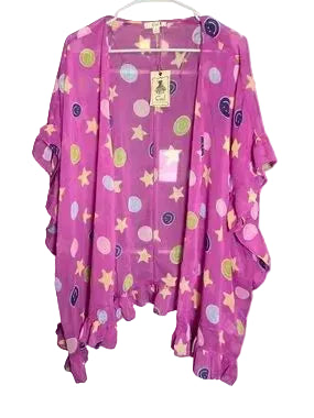 Easel Purple Star Print Chiffon Kimono