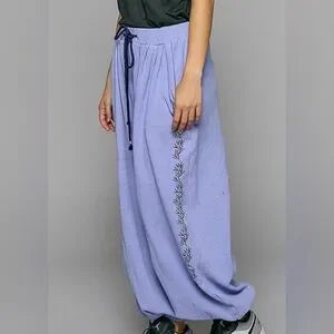 POL lilac thermal jogger pants side view with embroidered detail