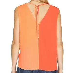 She + Sky coral and peach color block top back view with tie detail
